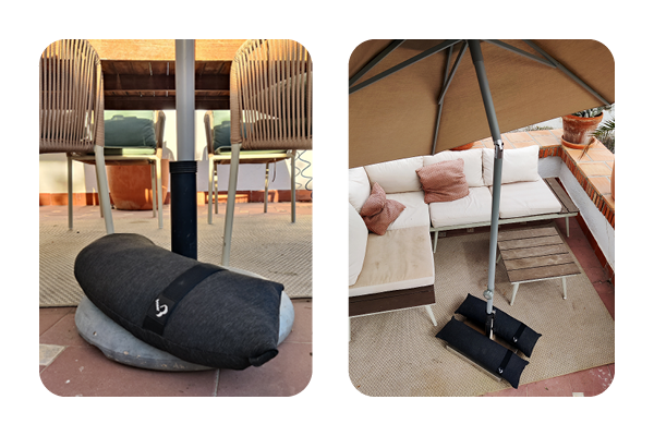 Baser weight bags as extra stability for patio umbrellas