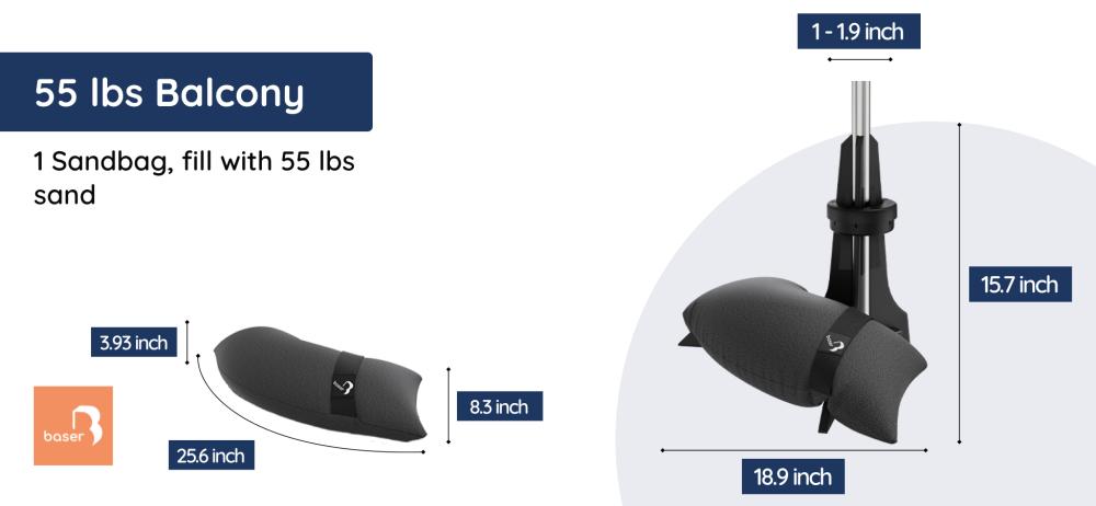 Measurements for Baser Balcony Umbrella Base – 25kg
