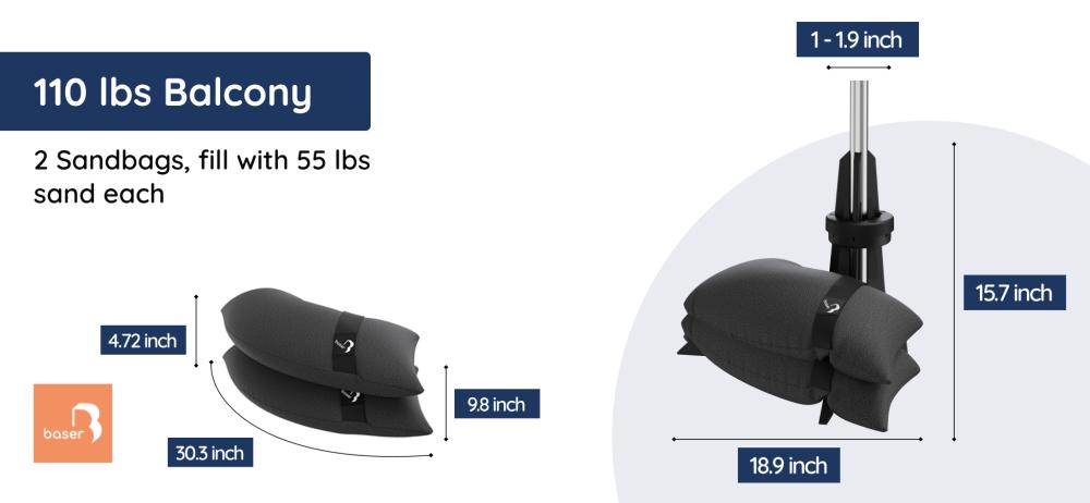 Measurements for Baser Balcony Umbrella Base – 50kg